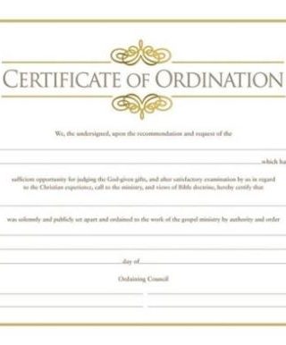 081407008851 Certificate Of Ordination Minister
