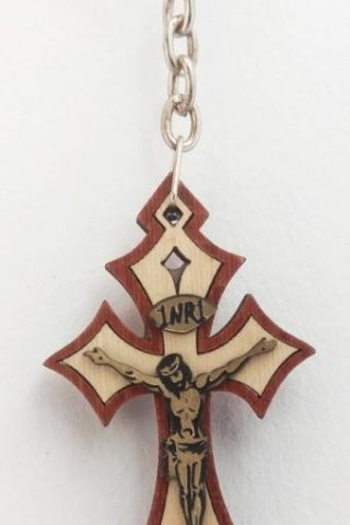 810013850178 Light Wood Crucifix Key Chain