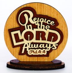 810013850185 Rejoice In The Lord Wooden Table Topper