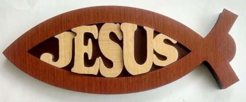 810013850321 Jesus Fish Shaped Wood Plaque