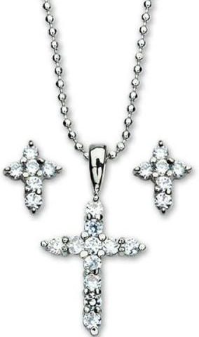 602383208860 Cubic Zirconia Cross Necklace And Earrings