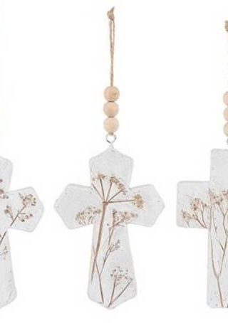 696322583279 Debossed Floral Cross On Beaded Hanger 3 Styles Pack Of 6