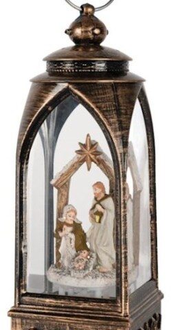 096069674030 Nativity Lighted Lantern With Timer And Water Glitter