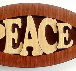 810013850338 Peace Fish Shaped Wood Plaque