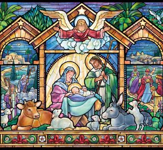 871241007321 Stained Glass Nativity Traditional Advent Calendar