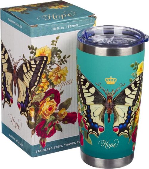 1220000322806 Hope Teal Butterfly Stainless Steel Travel Tumbler Isaiah 40:31