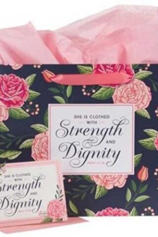 1220000322417 Strength And Dignity Pink Rose Large With Card Set Proverbs 31:25