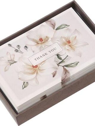 1220000370999 White Magnolia Thank You Note Card Set