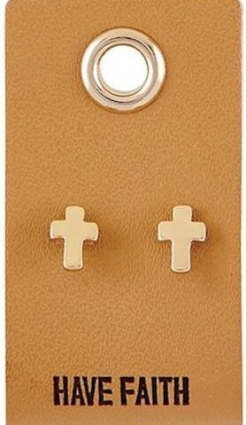 886083888229 Have Faith Cross Studs On Reusable Leather Luggage Tag (Earring)